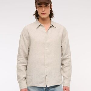 Abercrombie & Fitch Tan Linen Casual Button Down Shirt
